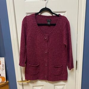 Linda Matthews burgundy cardigan sweater size L
